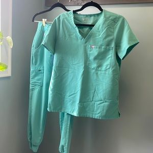 Figs scrub set in Rare to find surgical Jade Green.